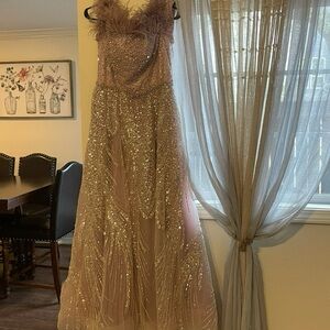 Terani Couture Purple and silver a line dress